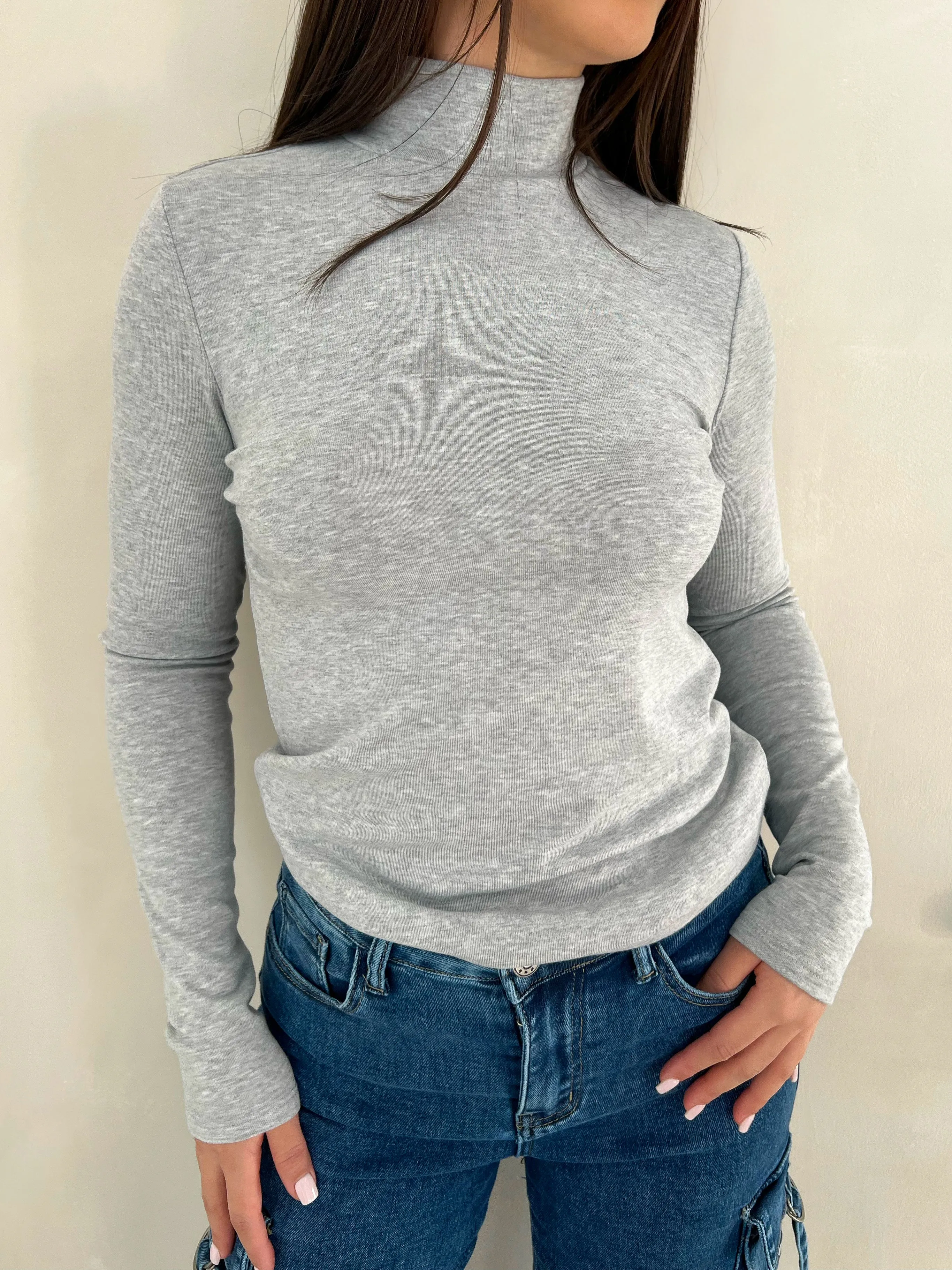 Denise Turtleneck Top (Heather Grey)