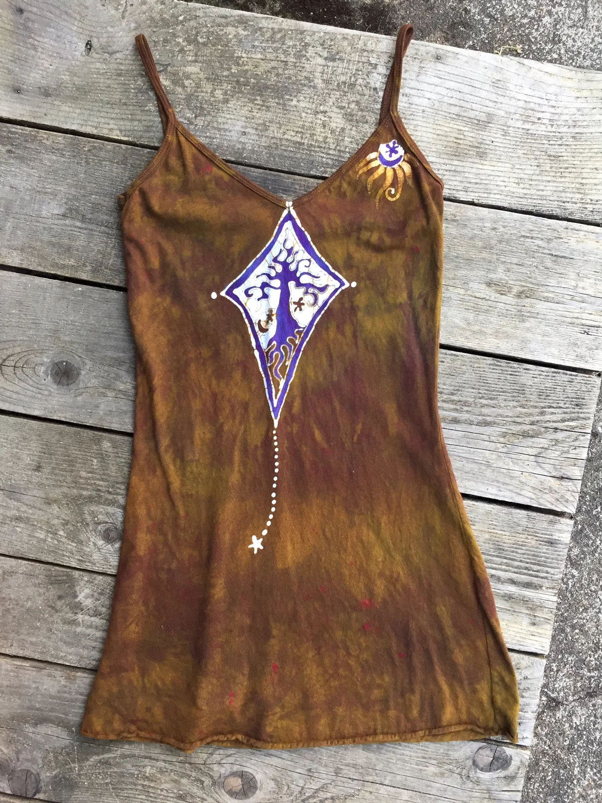 Diamond Tree in Dark Gold Long Summer Batik Camisole