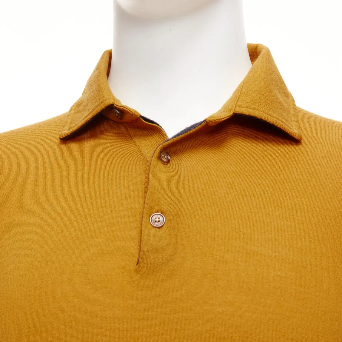 ERMENEGILDO ZEGNA wool cashmere mustard yellow knit polo sweater IT50 L