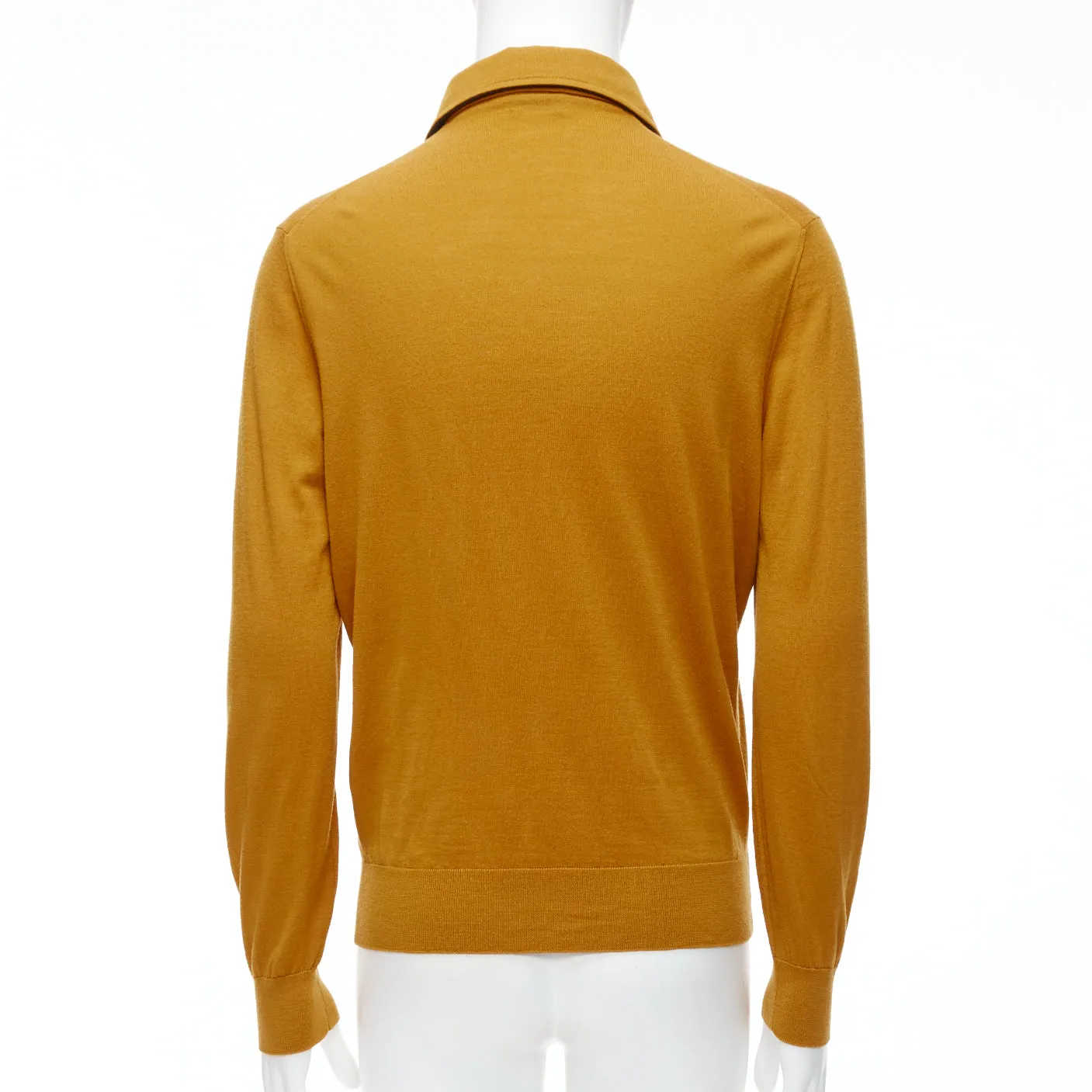 ERMENEGILDO ZEGNA wool cashmere mustard yellow knit polo sweater IT50 L