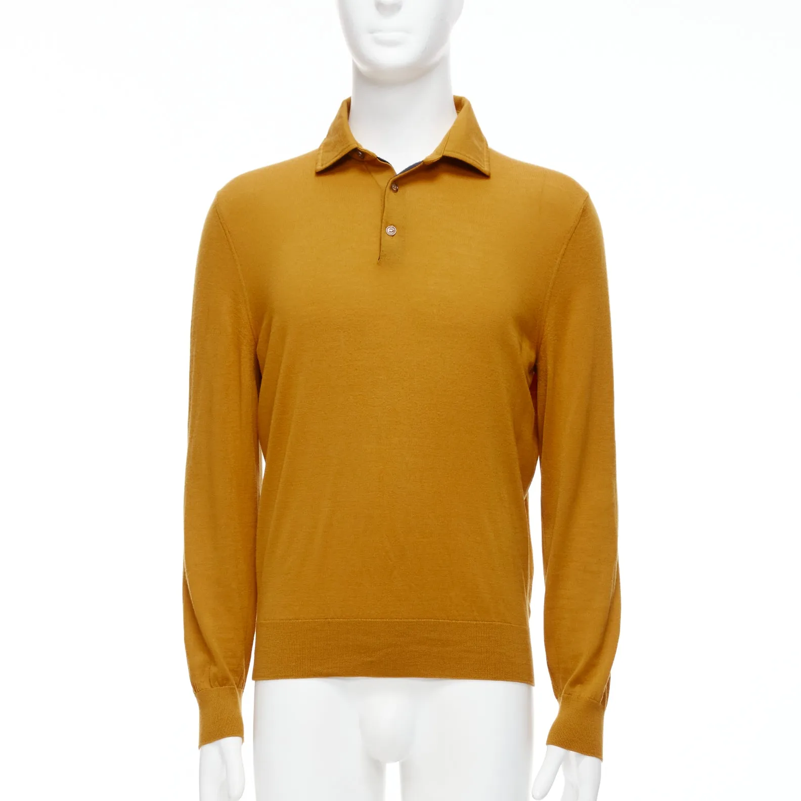 ERMENEGILDO ZEGNA wool cashmere mustard yellow knit polo sweater IT50 L