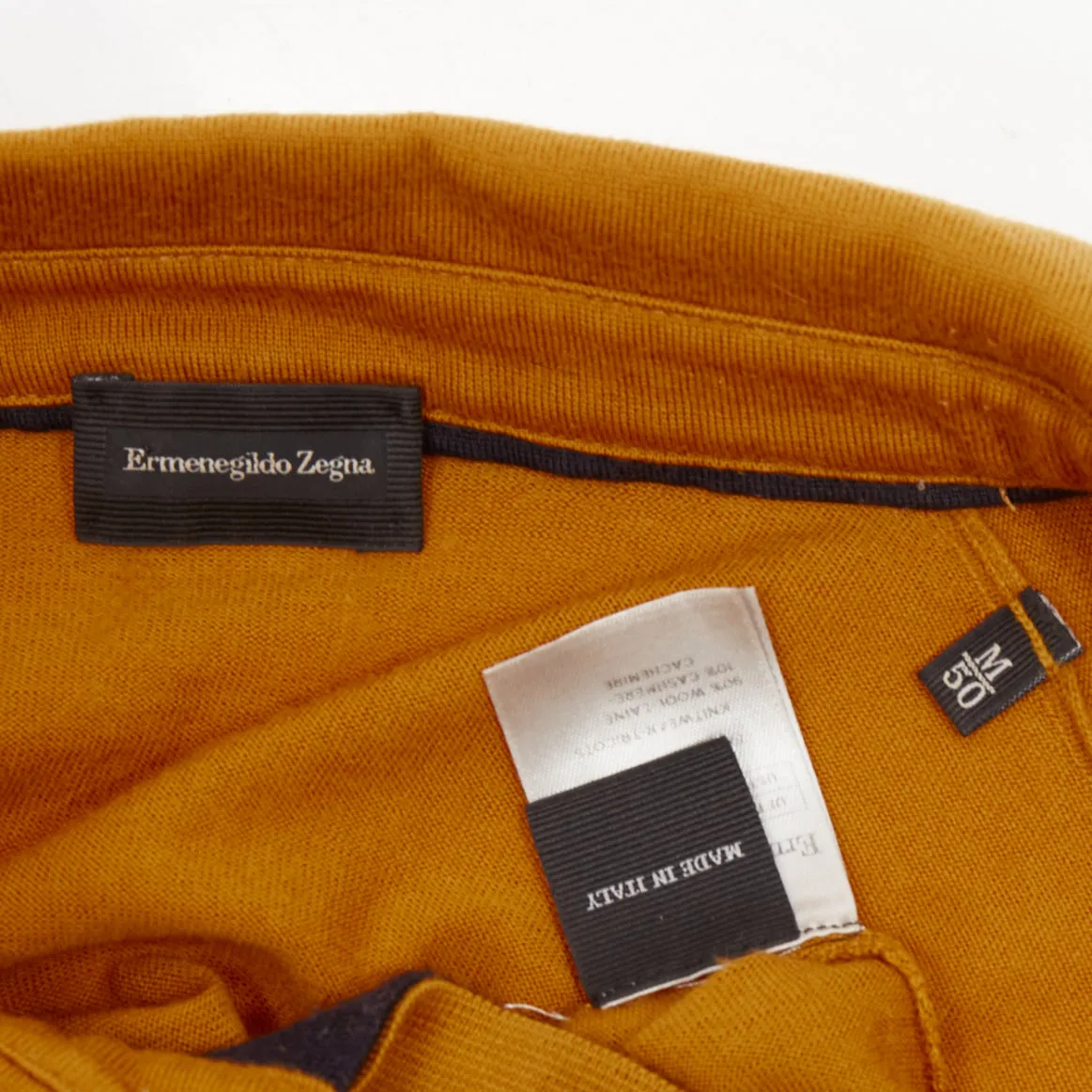 ERMENEGILDO ZEGNA wool cashmere mustard yellow knit polo sweater IT50 L