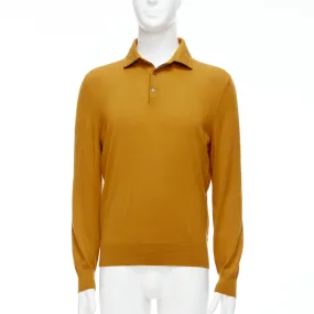 ERMENEGILDO ZEGNA wool cashmere mustard yellow knit polo sweater IT50 L