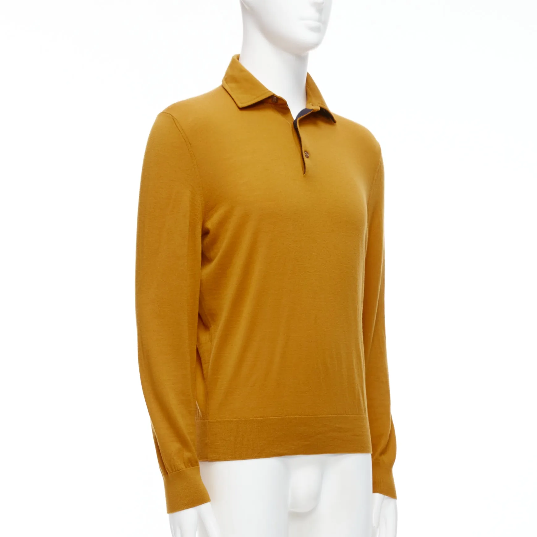 ERMENEGILDO ZEGNA wool cashmere mustard yellow knit polo sweater IT50 L