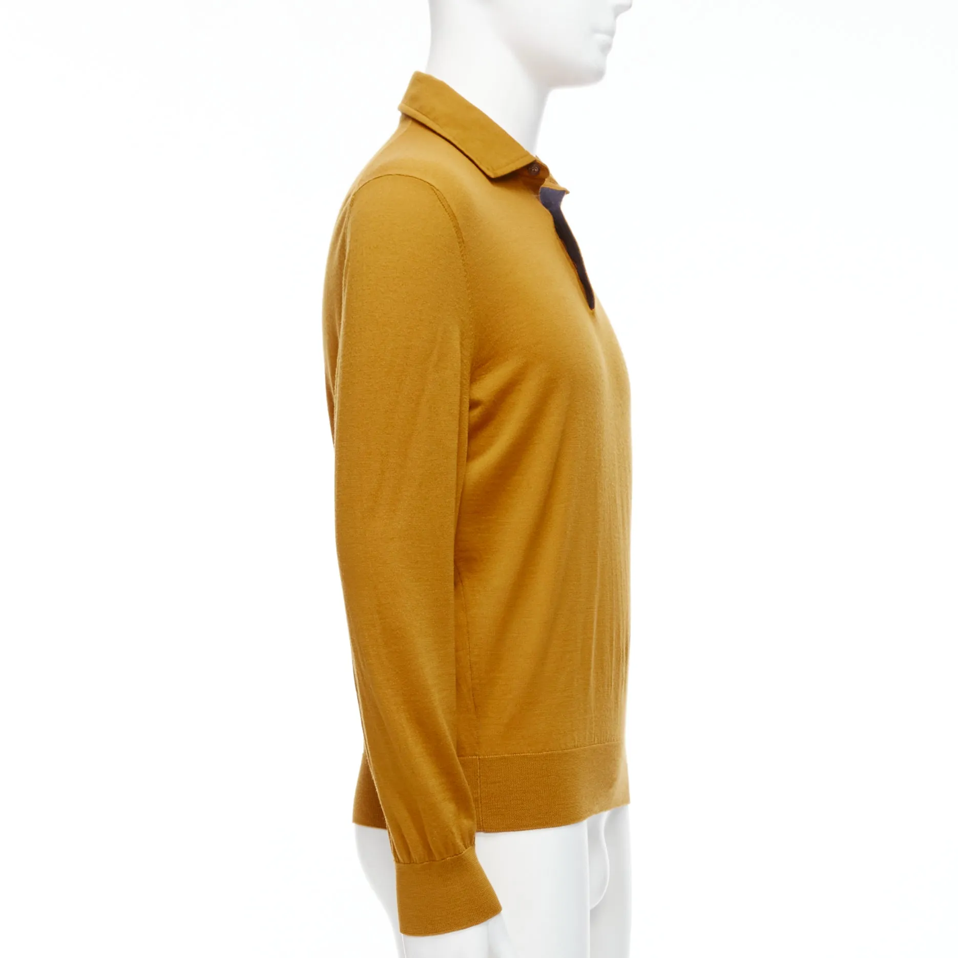 ERMENEGILDO ZEGNA wool cashmere mustard yellow knit polo sweater IT50 L