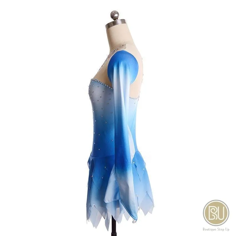 Figure Skating Dress Light Blue Ombre Long Sleeves