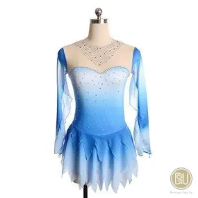 Figure Skating Dress Light Blue Ombre Long Sleeves