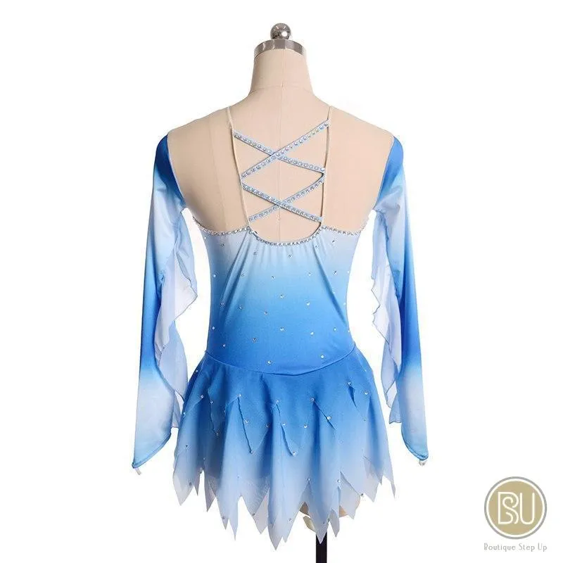 Figure Skating Dress Light Blue Ombre Long Sleeves