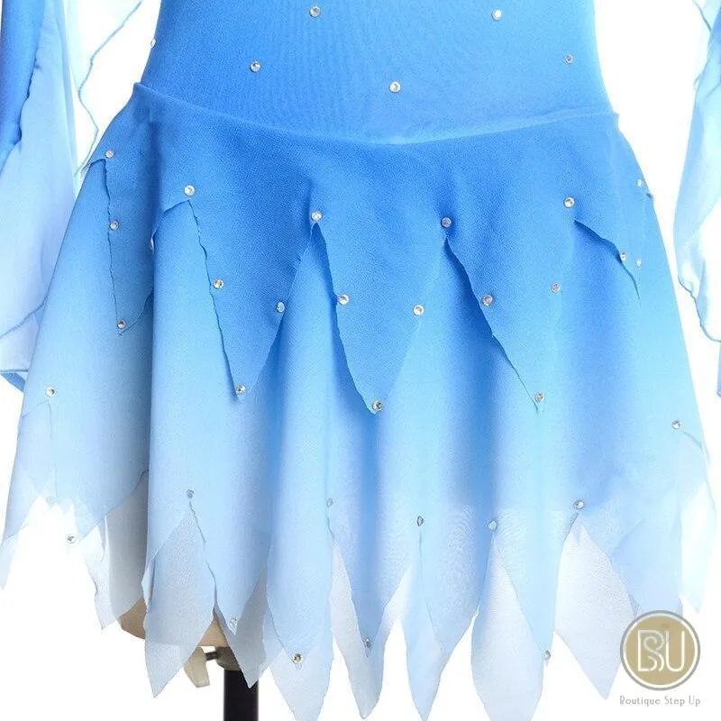 Figure Skating Dress Light Blue Ombre Long Sleeves