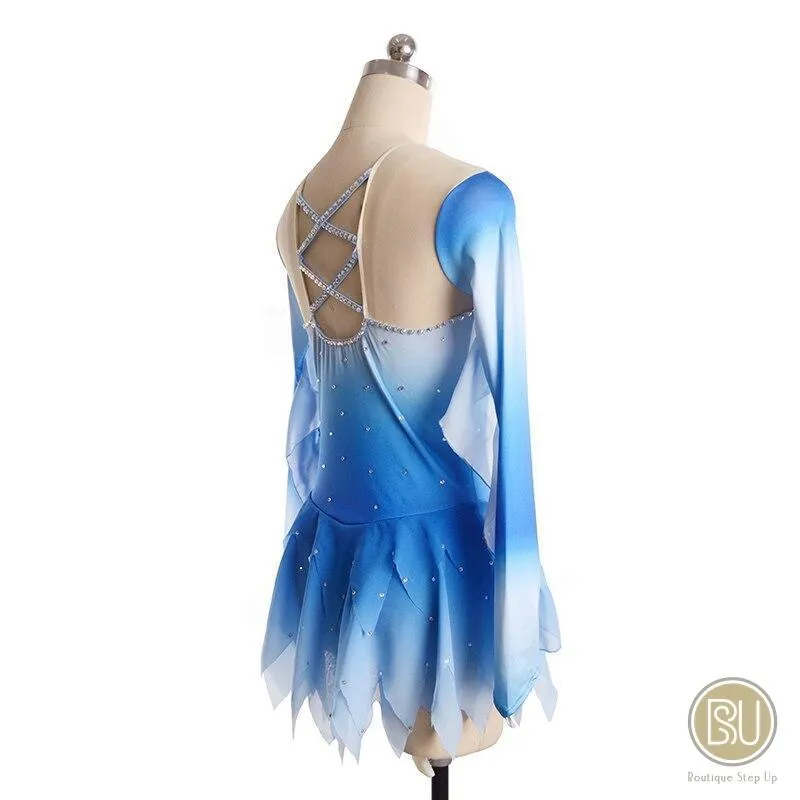 Figure Skating Dress Light Blue Ombre Long Sleeves
