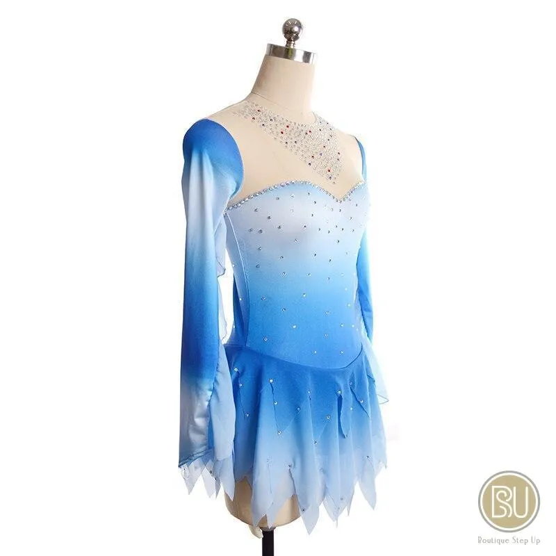 Figure Skating Dress Light Blue Ombre Long Sleeves