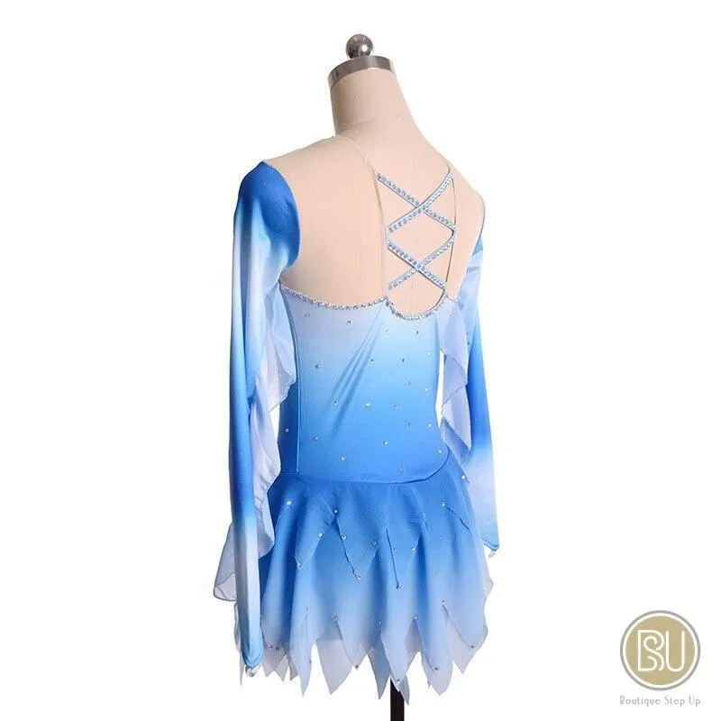 Figure Skating Dress Light Blue Ombre Long Sleeves