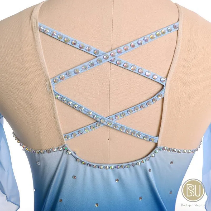 Figure Skating Dress Light Blue Ombre Long Sleeves