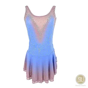 Figure Skating Dress Light Blue Ombre Skin Tone Color with Rhinestone BSU30322