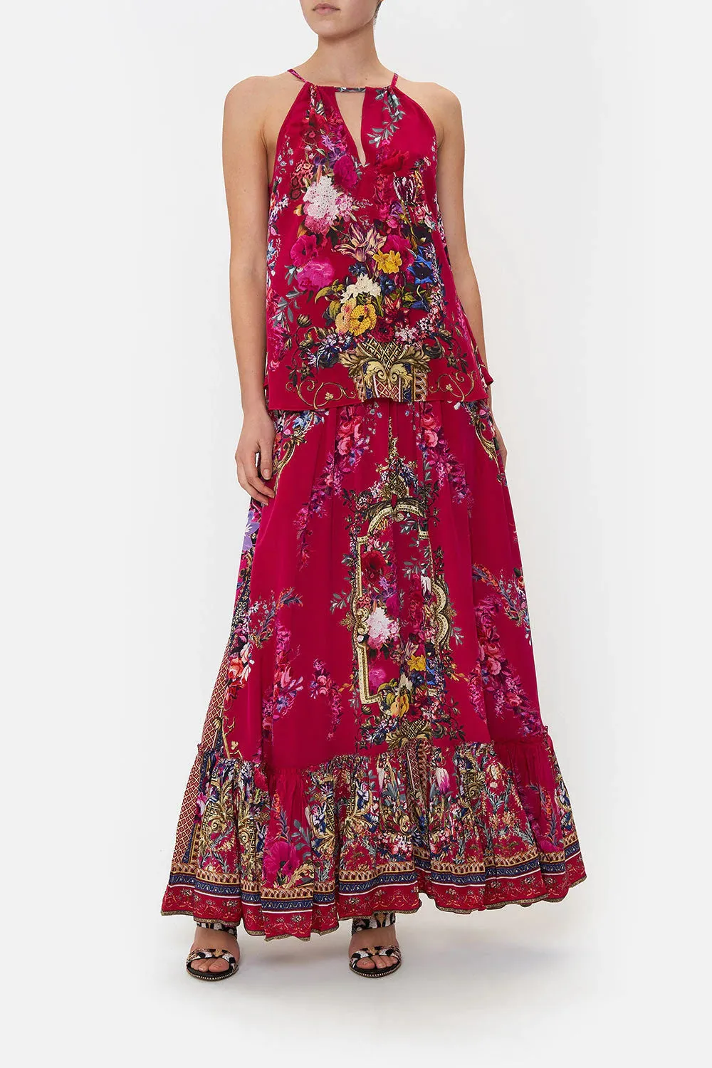 Flared Cami w/ Neck Tie - Boheme Blooms
