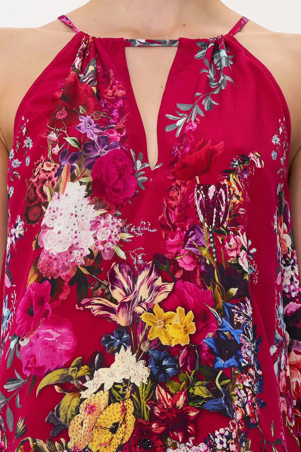 Flared Cami w/ Neck Tie - Boheme Blooms