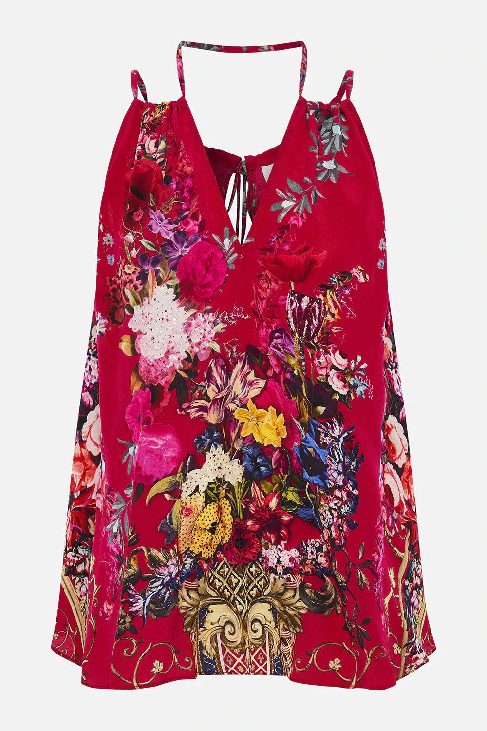 Flared Cami w/ Neck Tie - Boheme Blooms
