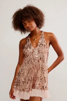 Free People: Bejeweled Mini Dress in Rose Gold