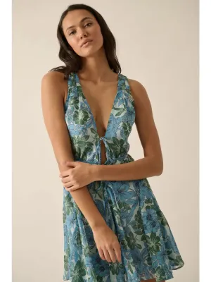 Garden Getaway V-Neck Mini Dress Blue Multi