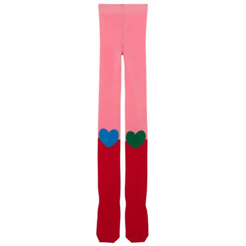 Girls Pink & Red Heart Tights