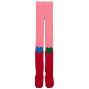 Girls Pink & Red Heart Tights