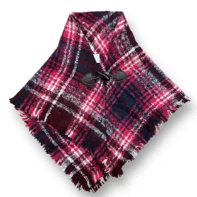 Girls Size 2/3 Years Pink & Navy Plaid Button Close Shawl