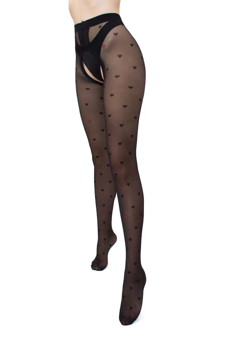 Giulia Intimo Fashion 20 Denier Open Gusset - Heart Patterned Tights