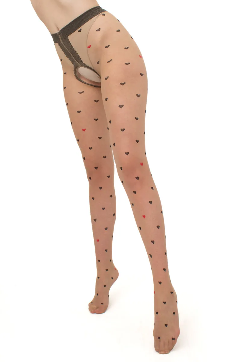 Giulia Intimo Fashion 20 Denier Open Gusset - Heart Patterned Tights