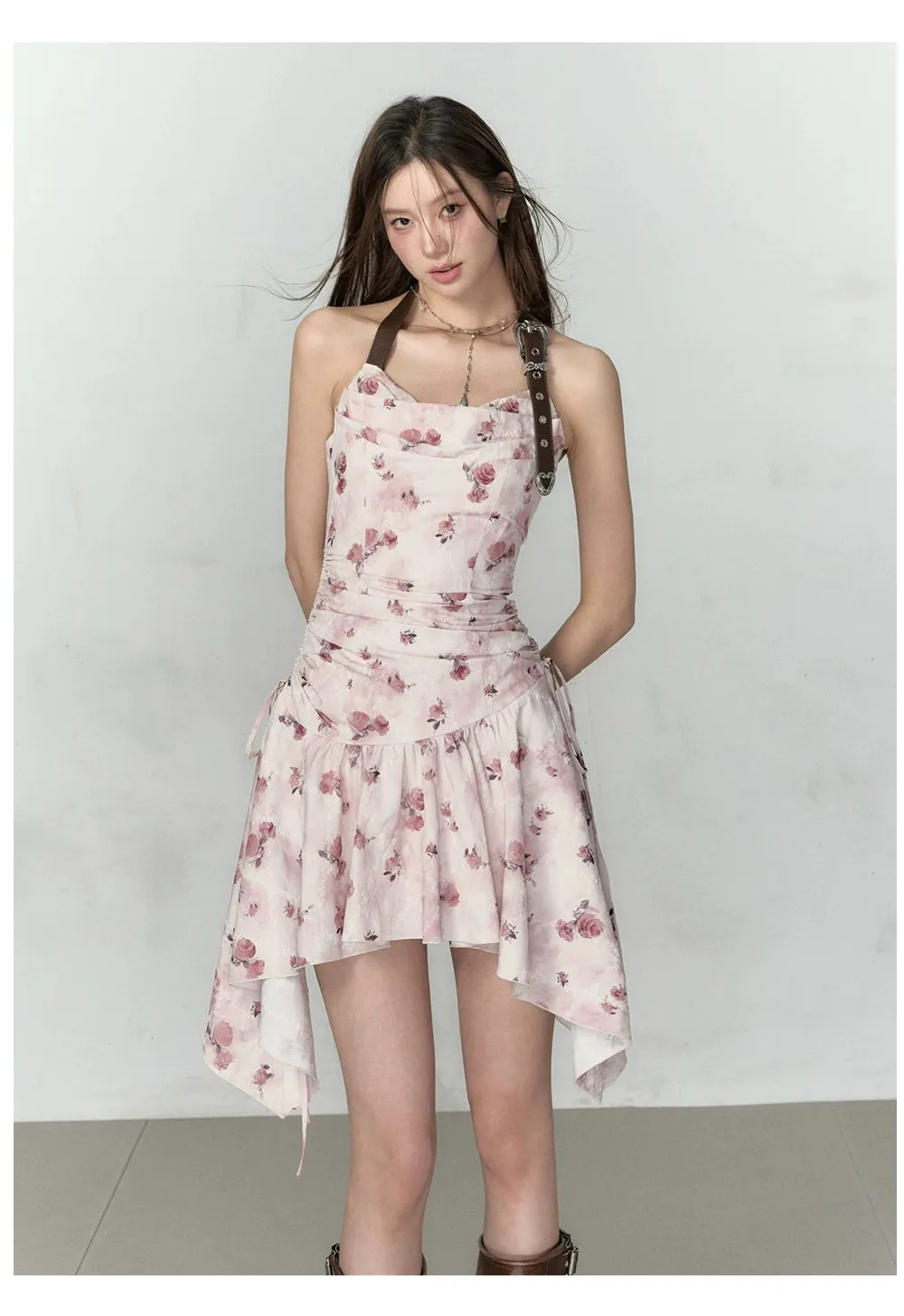 Gold & Apricot Drawstring Waist Camisole Dress