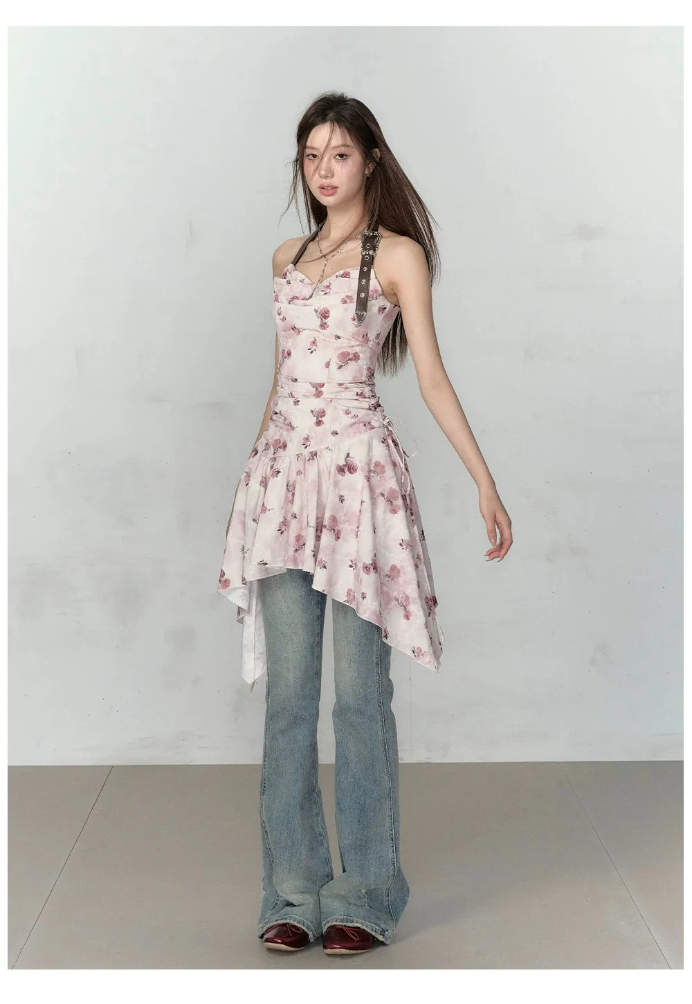 Gold & Apricot Drawstring Waist Camisole Dress