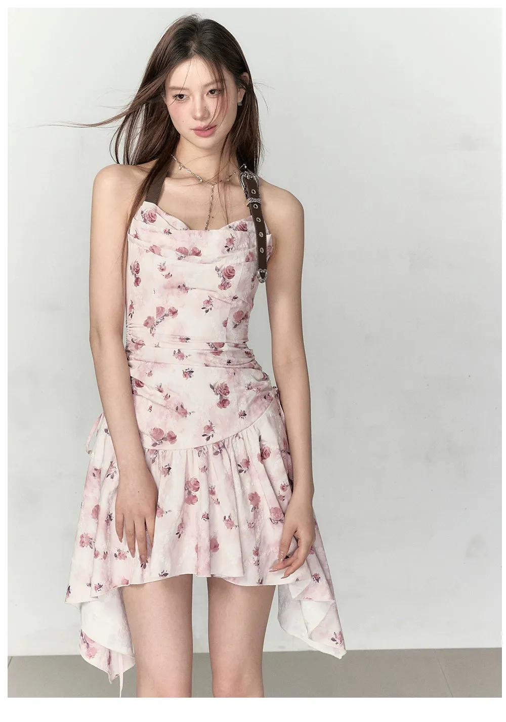 Gold & Apricot Drawstring Waist Camisole Dress