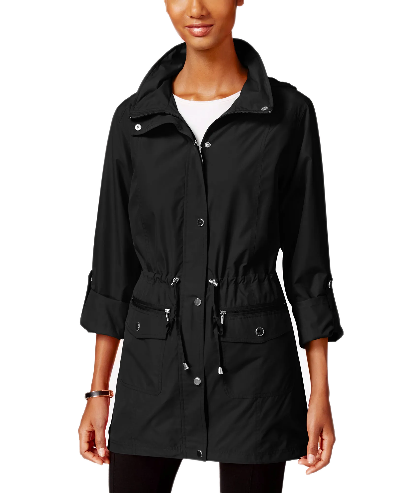 Hooded Roll-Tab Sleeve Anorak Jacket