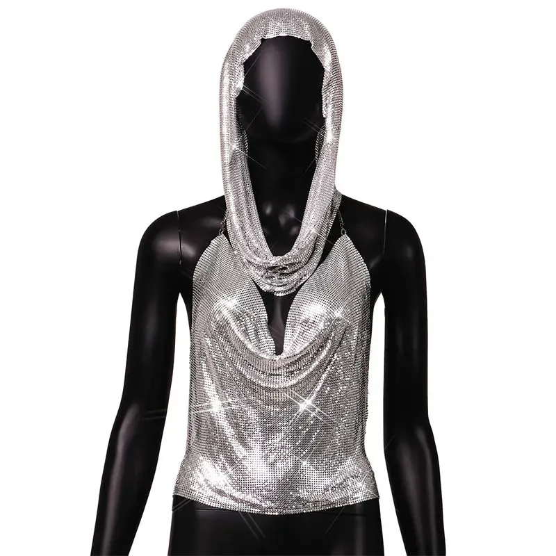Hooded Waterfall Metallic Top