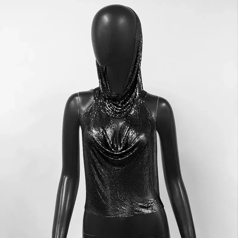 Hooded Waterfall Metallic Top