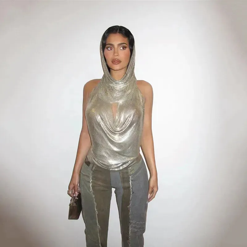 Hooded Waterfall Metallic Top