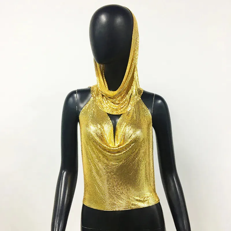 Hooded Waterfall Metallic Top