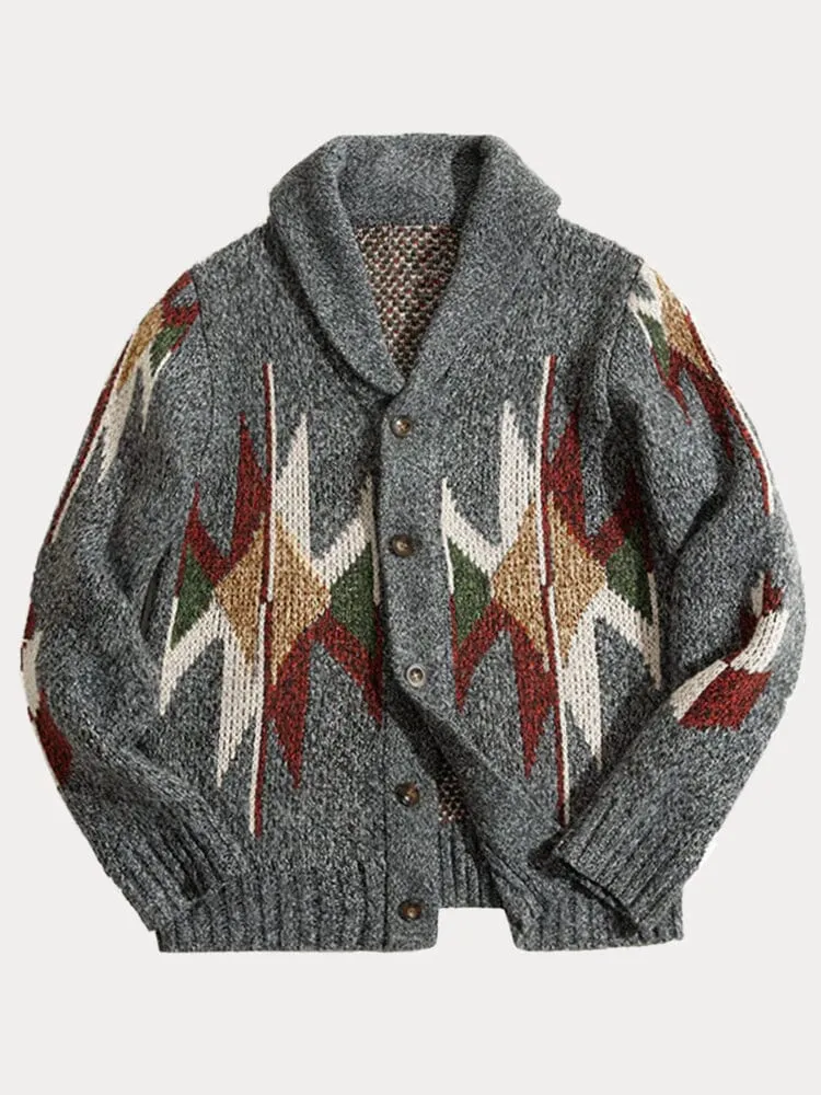 Jacquard Lapel Thickened Knitted Sweater Coat