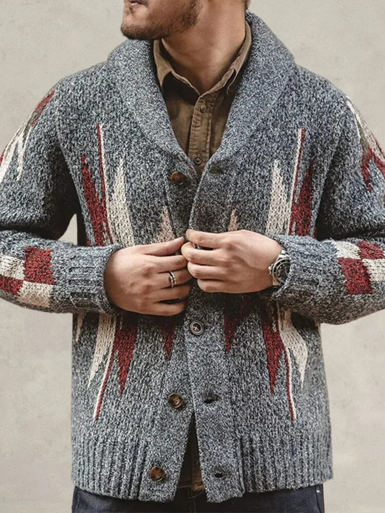 Jacquard Lapel Thickened Knitted Sweater Coat