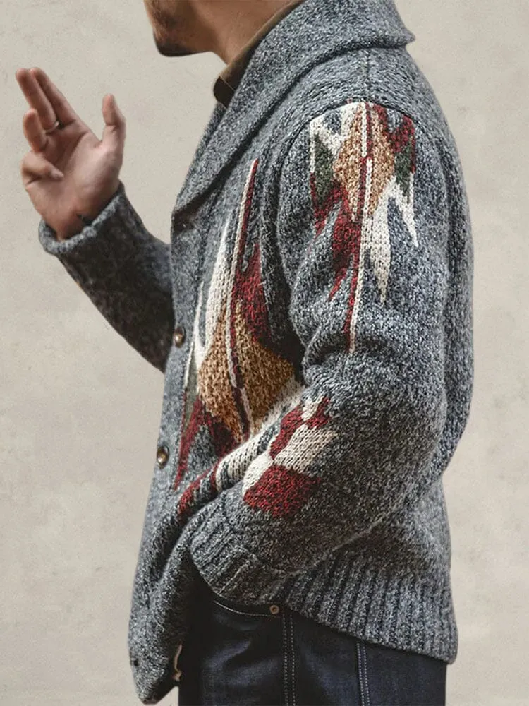 Jacquard Lapel Thickened Knitted Sweater Coat