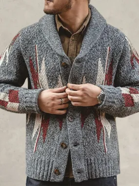 Jacquard Lapel Thickened Knitted Sweater Coat
