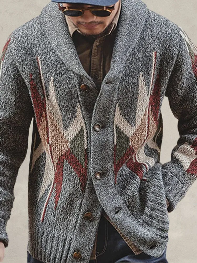 Jacquard Lapel Thickened Knitted Sweater Coat