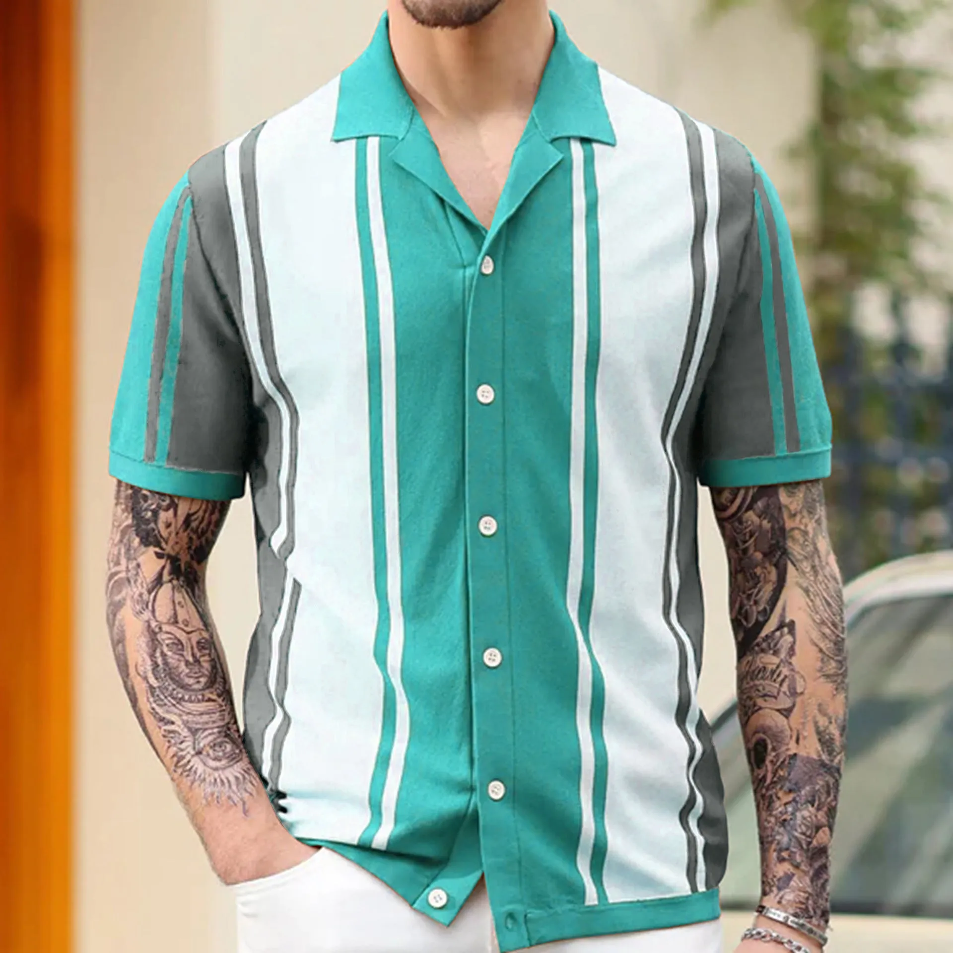 Jinquedai summer outfits men New Men's Summer Stitching Contrast Color Sweater Lapel Business Polo Shirt Men