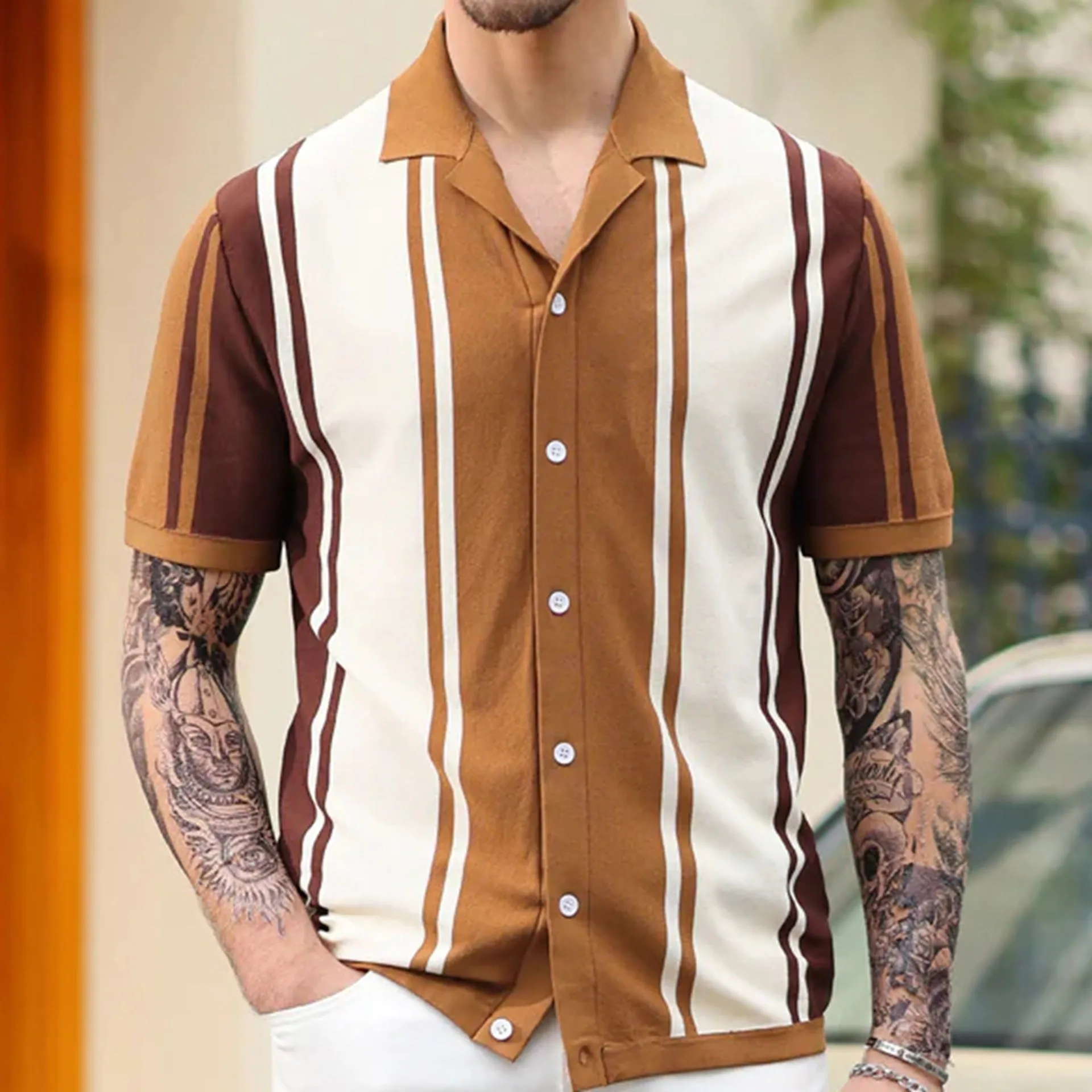 Jinquedai summer outfits men New Men's Summer Stitching Contrast Color Sweater Lapel Business Polo Shirt Men