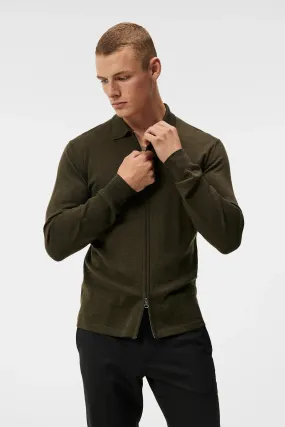 J.Lindeberg Mens Nyle Merino Zip Cardigan - FOREST GREEN