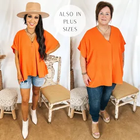 Last Chance Size XL & 1XL | Weekend Out V Neck Placket Short Sleeve Top in Orange