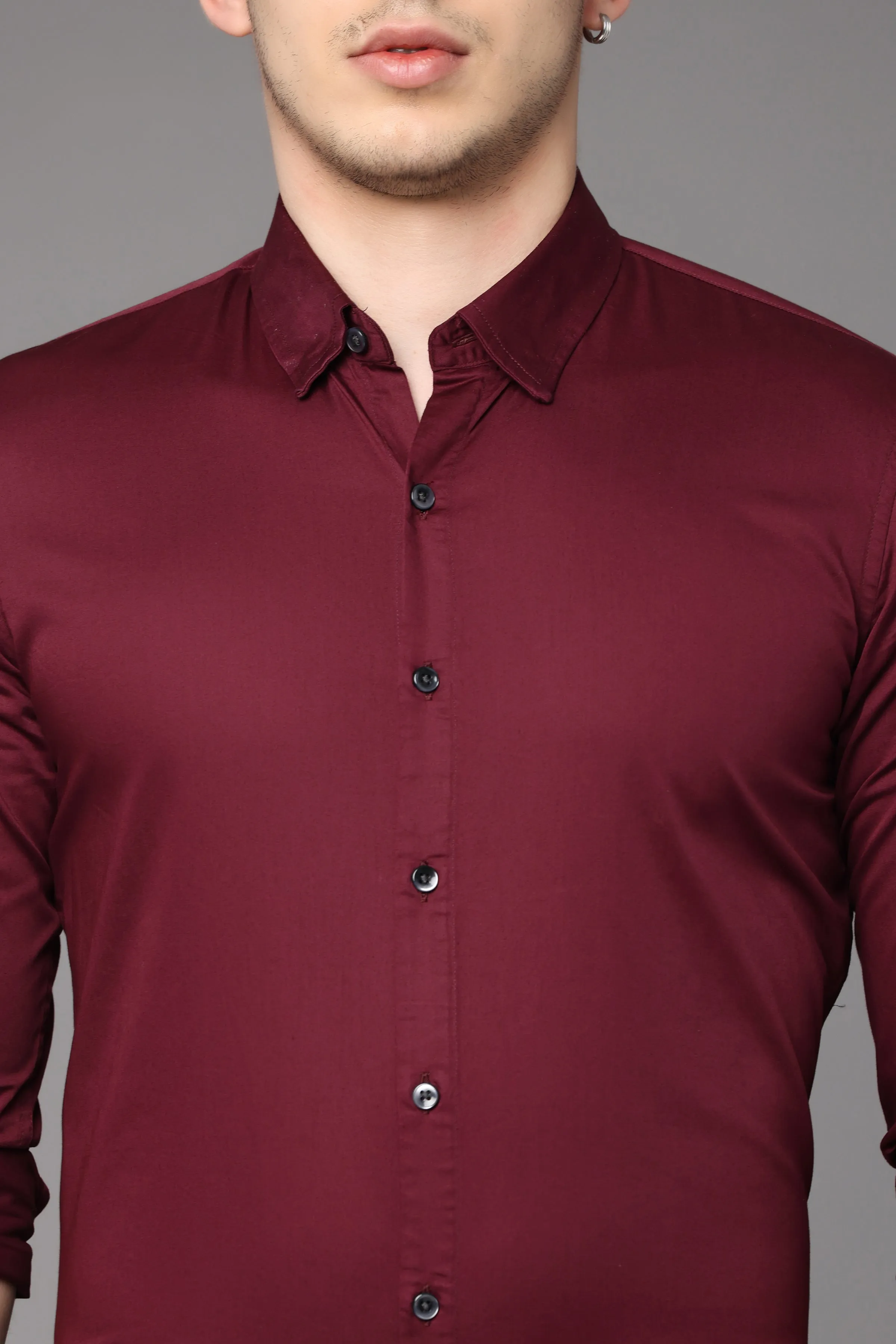 Maroon Plain Slim Fit Shirt