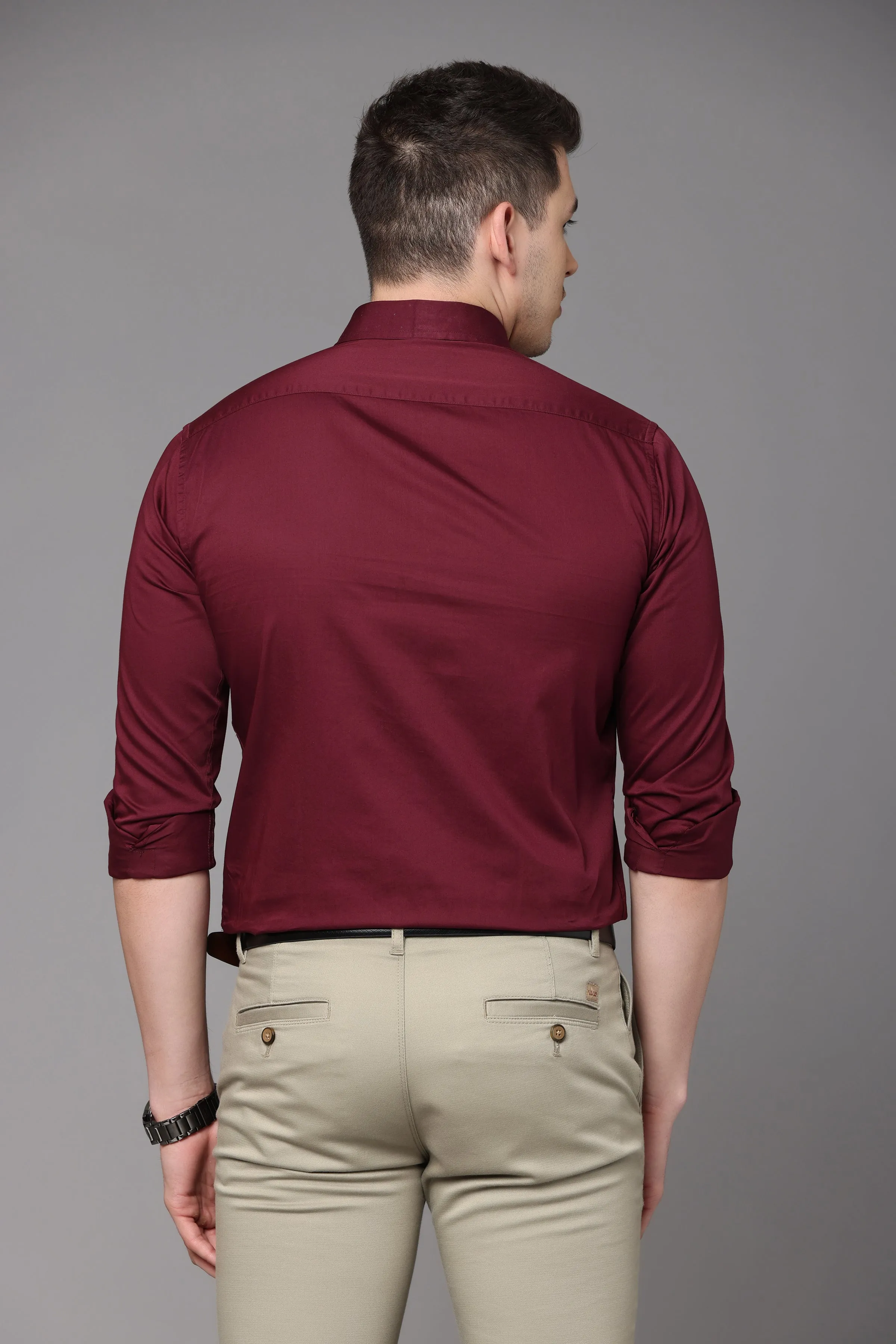 Maroon Plain Slim Fit Shirt