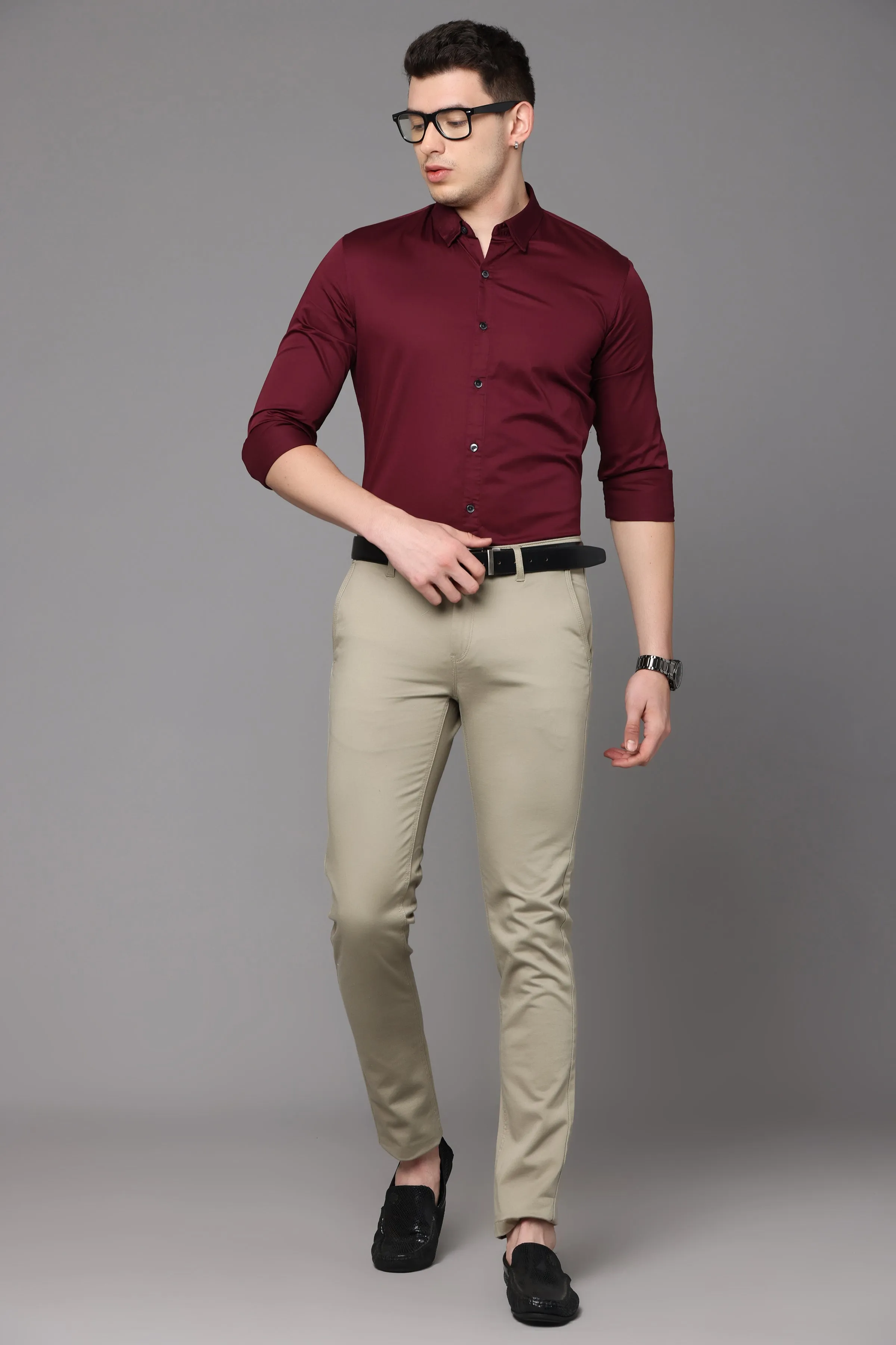 Maroon Plain Slim Fit Shirt