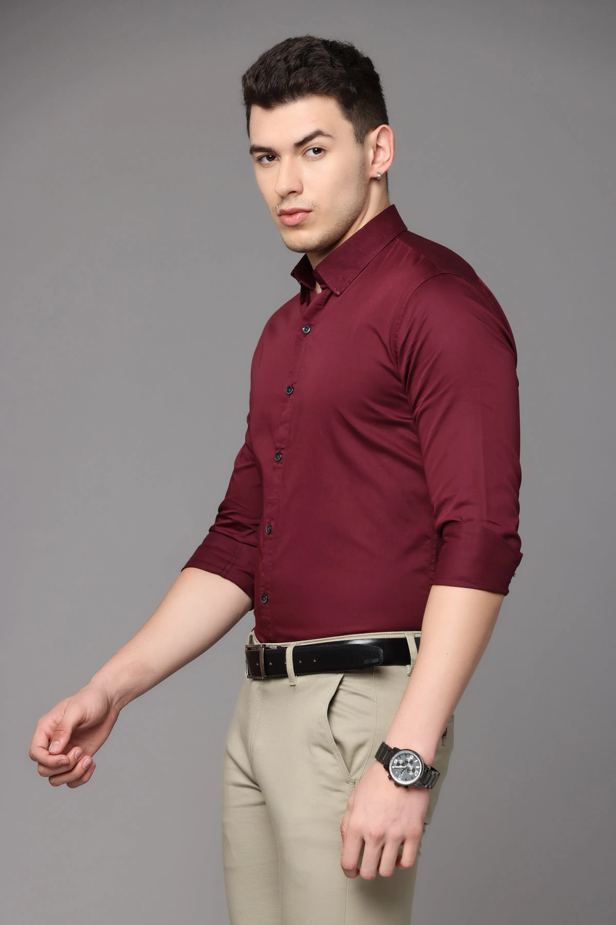 Maroon Plain Slim Fit Shirt