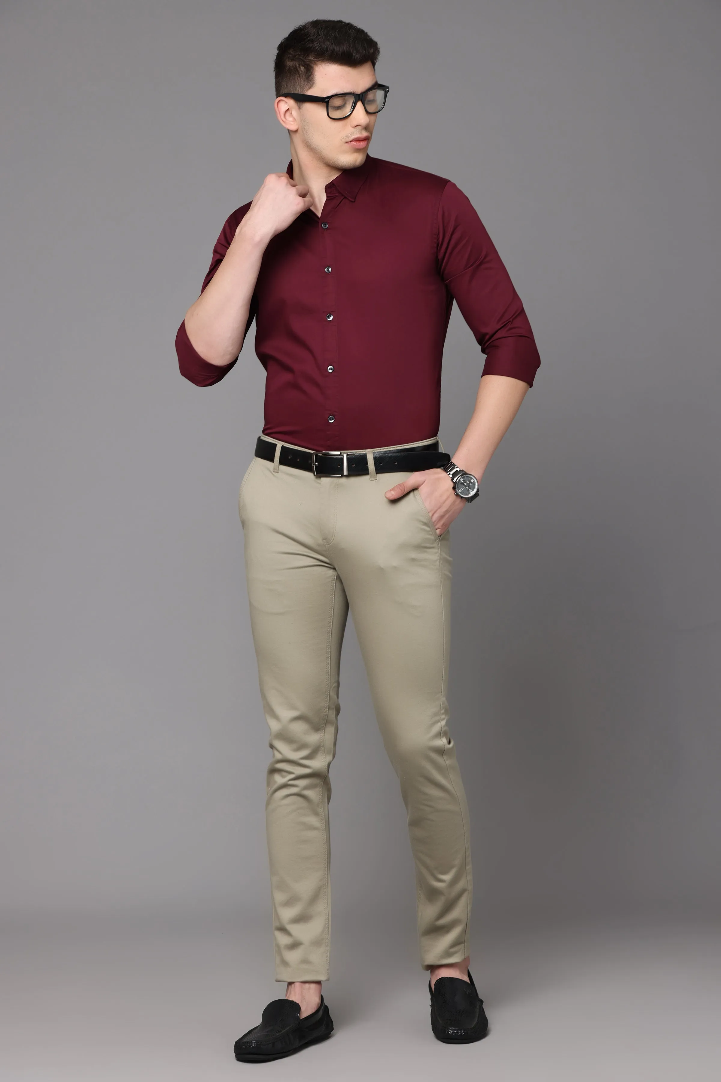 Maroon Plain Slim Fit Shirt